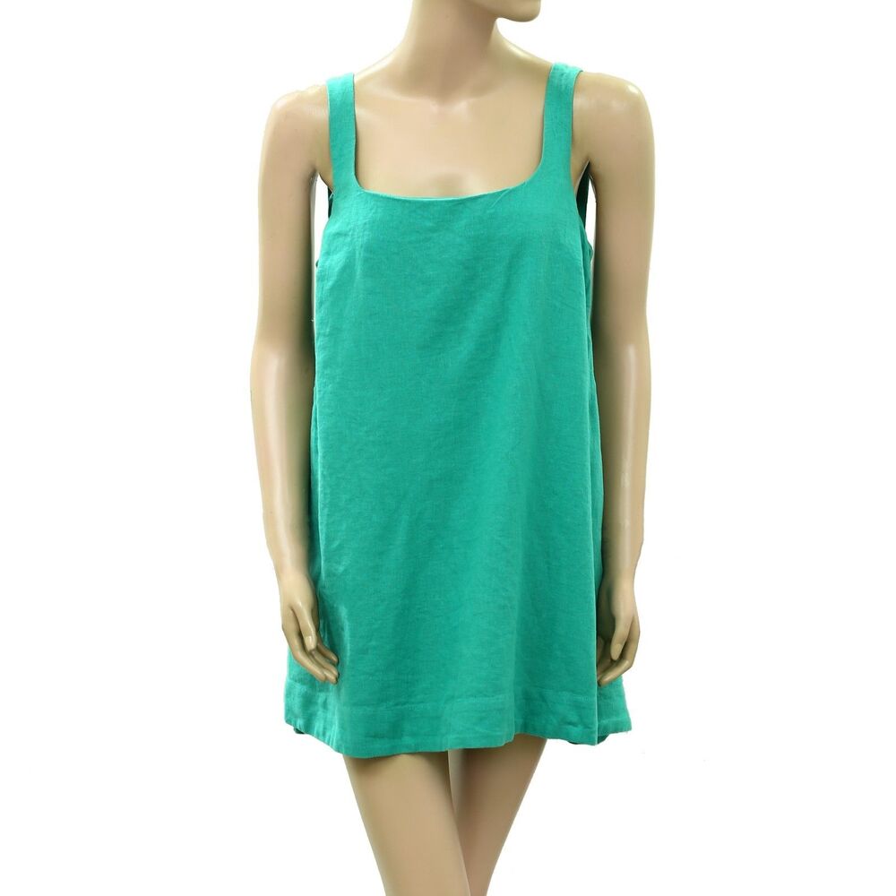 Free People Free-Est Breezy Linen Mini Dress Sleeveless Square Neck S 292032